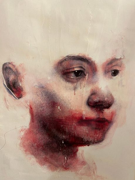 "Angelo", 70 x 50 cm, Olio e penna bic su carta, 2020